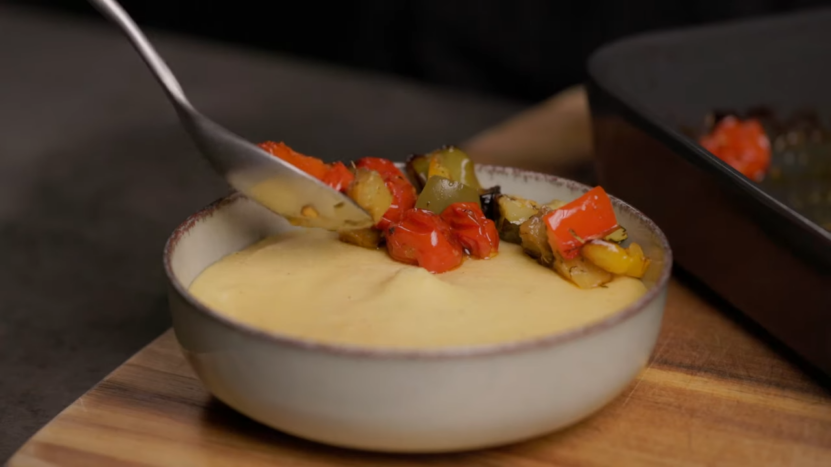 Baked Polenta & Vegetables with Tahini Glaze